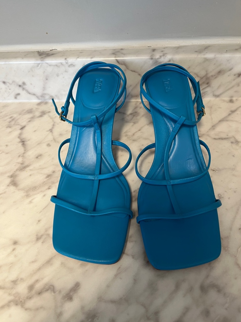 Zara Turquoise Strappy Square-Toe Sandals